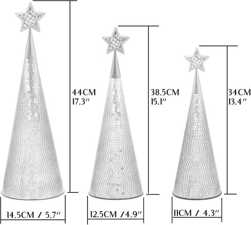 WDHODEC Red Gold Silver Glass Christmas Trees Set of 3, 17" 15" 13" Small Tabletop Christmas Tree Handmade Disco Decor for Xmas Table Party Decoration in Kuwait