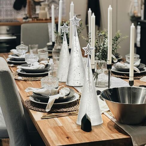 WDHODEC Red Gold Silver Glass Christmas Trees Set of 3, 17" 15" 13" Small Tabletop Christmas Tree Handmade Disco Decor for Xmas Table Party Decoration in Kuwait