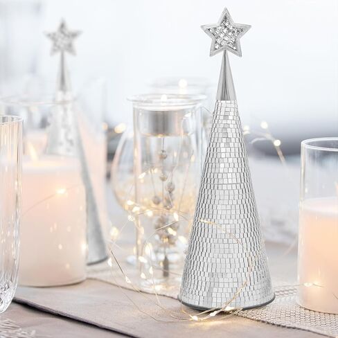 WDHODEC Red Gold Silver Glass Christmas Trees Set of 3, 17" 15" 13" Small Tabletop Christmas Tree Handmade Disco Decor for Xmas Table Party Decoration in Kuwait