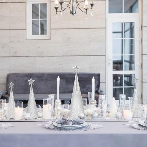 WDHODEC Red Gold Silver Glass Christmas Trees Set of 3, 17" 15" 13" Small Tabletop Christmas Tree Handmade Disco Decor for Xmas Table Party Decoration in Kuwait