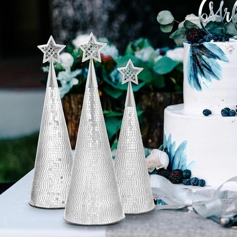 WDHODEC Red Gold Silver Glass Christmas Trees Set of 3, 17" 15" 13" Small Tabletop Christmas Tree Handmade Disco Decor for Xmas Table Party Decoration in Kuwait