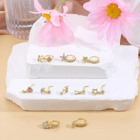 10 قطع من حلقات الأنف المتدلية للنساء 20 جم على شكل حرف L وحلقات أنف متدلية لطيفة مع سحر تشيكوسلوفاكيا الهندية ثقب المجوهرات الغضروف للنساء in Kuwait