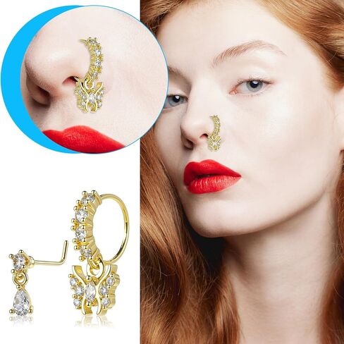 10 قطع من حلقات الأنف المتدلية للنساء 20 جم على شكل حرف L وحلقات أنف متدلية لطيفة مع سحر تشيكوسلوفاكيا الهندية ثقب المجوهرات الغضروف للنساء in Kuwait