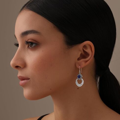 LeCalla 925 Sterling Silver Hammered Earrings for Women | Classic Handmade Textured Hammered Drop Dangle Earring Jewelry Gifts for Birthday Wedding Christmas in Saudi Arabia