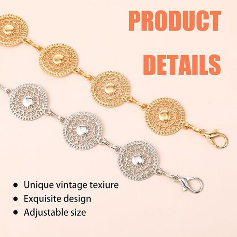 2Pcs Western Metal Concho Belt for Women, Hollow Out Adjustable Boho Waist Chain Western Chain Belt for Cowgirl Belts Dresses Jeans in Saudi Arabia