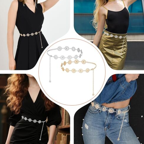 2Pcs Western Metal Concho Belt for Women, Hollow Out Adjustable Boho Waist Chain Western Chain Belt for Cowgirl Belts Dresses Jeans in Saudi Arabia