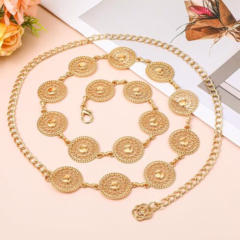 2Pcs Western Metal Concho Belt for Women, Hollow Out Adjustable Boho Waist Chain Western Chain Belt for Cowgirl Belts Dresses Jeans in Saudi Arabia