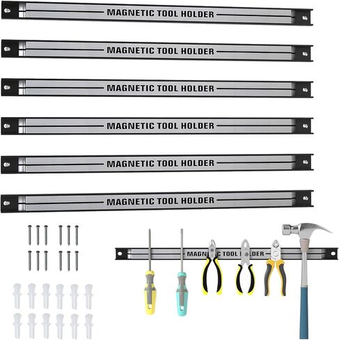 Goplus 6 قطع 18 بوصة حامل أدوات مغناطيسي، شريط حامل أدوات مغناطيسي، شريط أدوات مغناطيسي عالي التحمل، رف منظم أدوات معدني موفر للمساحة، شريط مغناطيسي للأدوات لورشة العمل المنزلية (يتضمن براغي التثبيت) in Kuwait