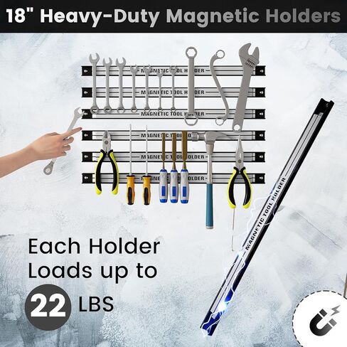 Goplus 6 قطع 18 بوصة حامل أدوات مغناطيسي، شريط حامل أدوات مغناطيسي، شريط أدوات مغناطيسي عالي التحمل، رف منظم أدوات معدني موفر للمساحة، شريط مغناطيسي للأدوات لورشة العمل المنزلية (يتضمن براغي التثبيت) in Kuwait