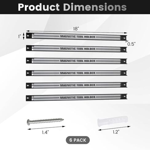 Goplus 6 قطع 18 بوصة حامل أدوات مغناطيسي، شريط حامل أدوات مغناطيسي، شريط أدوات مغناطيسي عالي التحمل، رف منظم أدوات معدني موفر للمساحة، شريط مغناطيسي للأدوات لورشة العمل المنزلية (يتضمن براغي التثبيت) in Kuwait