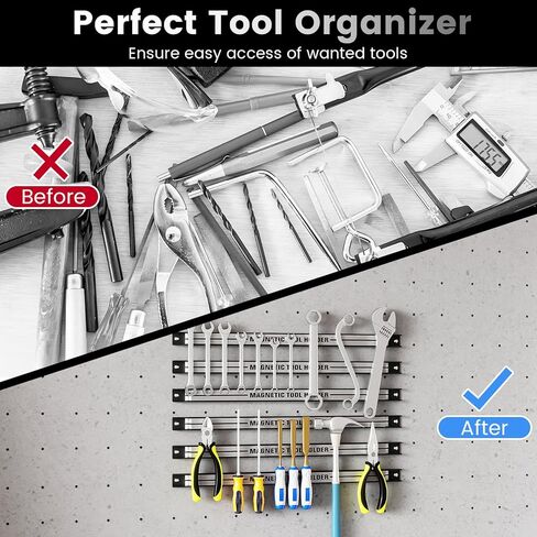 Goplus 6 قطع 18 بوصة حامل أدوات مغناطيسي، شريط حامل أدوات مغناطيسي، شريط أدوات مغناطيسي عالي التحمل، رف منظم أدوات معدني موفر للمساحة، شريط مغناطيسي للأدوات لورشة العمل المنزلية (يتضمن براغي التثبيت) in Kuwait