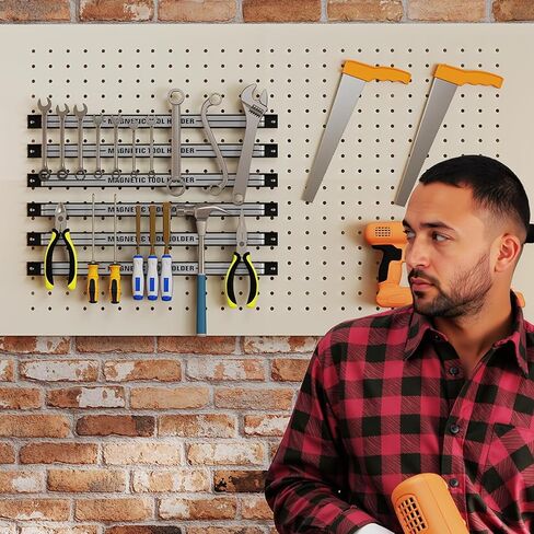 Goplus 6 قطع 18 بوصة حامل أدوات مغناطيسي، شريط حامل أدوات مغناطيسي، شريط أدوات مغناطيسي عالي التحمل، رف منظم أدوات معدني موفر للمساحة، شريط مغناطيسي للأدوات لورشة العمل المنزلية (يتضمن براغي التثبيت) in Kuwait