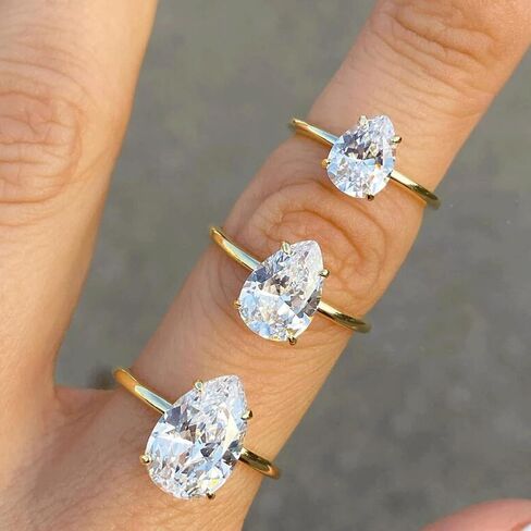 1CT/2CT/3CT 925 الفضة الاسترليني الكمثرى خواتم الخطبة الكمثرى قطع الزفاف دمعة الزفاف هالة مكعب زركونيا وعد خواتم للنساء حجم 5-9 in Kuwait
