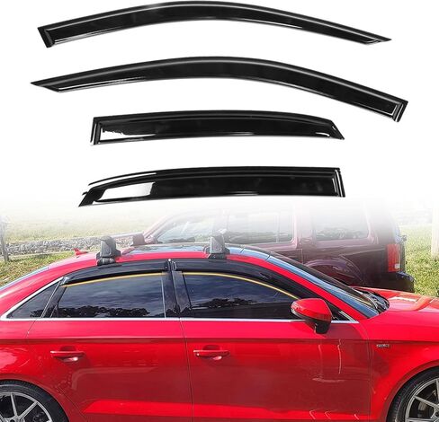 Tape on Window Visor Deflectors, Compatible with 2013-2019 Audi A3 S3 RS3 Sedan, Acrylic Smoke Tinted Slim Style Window Rain Guards, Sun Wind Side Vent Visor Set, 4 Pieces in Saudi Arabia