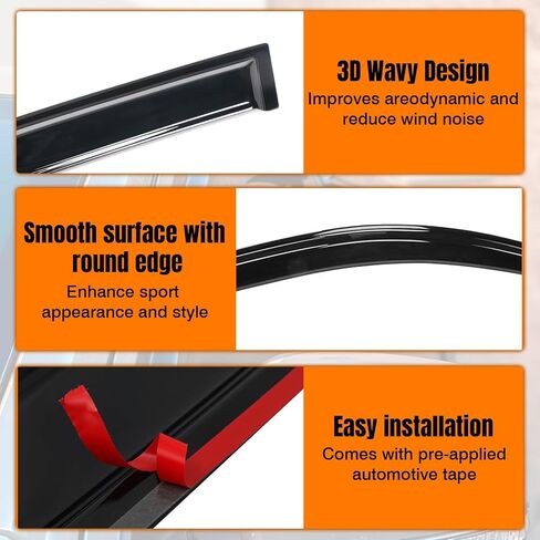 Tape on Window Visor Deflectors, Compatible with 2013-2019 Audi A3 S3 RS3 Sedan, Acrylic Smoke Tinted Slim Style Window Rain Guards, Sun Wind Side Vent Visor Set, 4 Pieces in Saudi Arabia