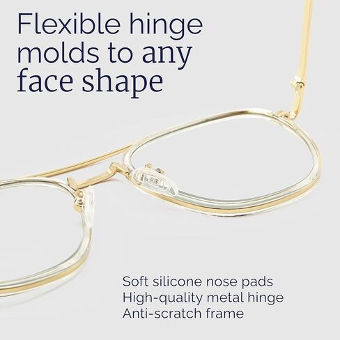 CCVOO Iconic Aviator Reading Glasses - Premium Readers in Gold/Black - UV & Blue Light Blocking Lenses in Saudi Arabia
