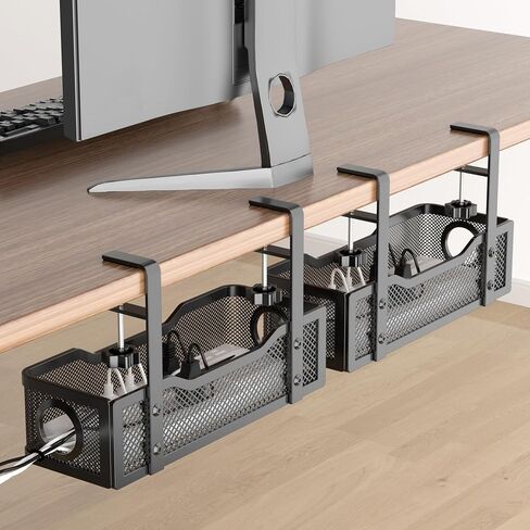 Cable Management Under Desk Tray, Under Desk Cable Management No Drill, Cable Management Box with Clamp for Desk Wire Management, Desk Cord Organizer for Office, Home - No Damage to Desk (Black) in Saudi Arabia