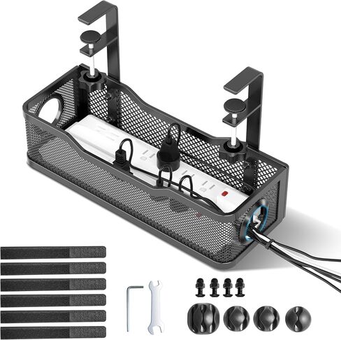 Cable Management Under Desk Tray, Under Desk Cable Management No Drill, Cable Management Box with Clamp for Desk Wire Management, Desk Cord Organizer for Office, Home - No Damage to Desk (Black) in Saudi Arabia