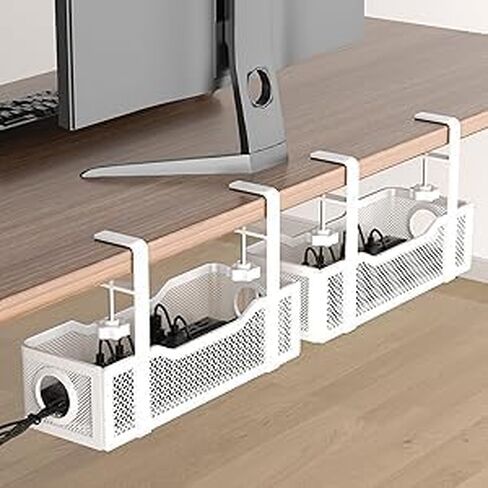Cable Management Under Desk Tray, Under Desk Cable Management No Drill, Cable Management Box with Clamp for Desk Wire Management, Desk Cord Organizer for Office, Home - No Damage to Desk (Black) in Saudi Arabia
