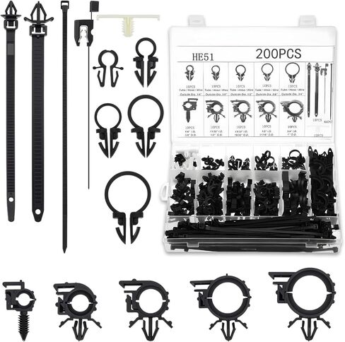 200Pcs Car Wire Loom Routing Clips Assortment, Nylon Car Push Mount Cable Tie Black Push Mount Zip Ties Wire Loom Clips Harness Clip Replacement Parts for Automotive in Saudi Arabia
