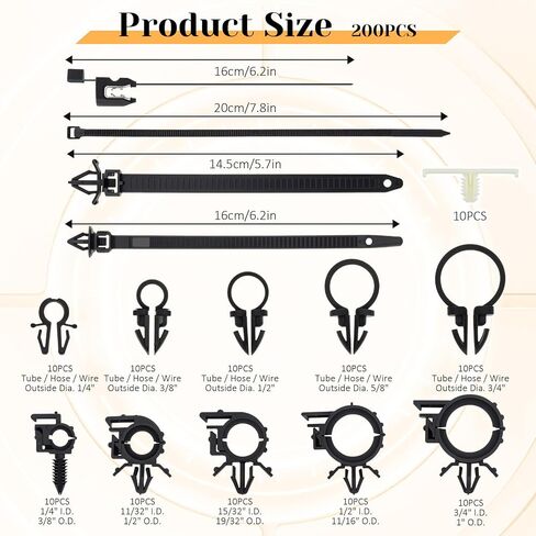 200Pcs Car Wire Loom Routing Clips Assortment, Nylon Car Push Mount Cable Tie Black Push Mount Zip Ties Wire Loom Clips Harness Clip Replacement Parts for Automotive in Saudi Arabia