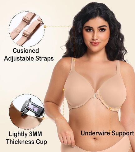Curyon Front Closure Posture Bra, Full Coverage Plus Size Light Cup Front Clasp Everyday Bra in Saudi Arabia