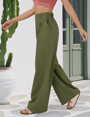 Women's Wide Leg Work Pants High Elastic Waist Dress Palazzo Pants Trousers with Pockets in Saudi Arabia
