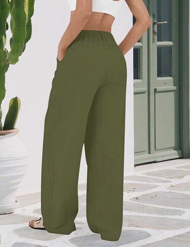 Women's Wide Leg Work Pants High Elastic Waist Dress Palazzo Pants Trousers with Pockets in Saudi Arabia