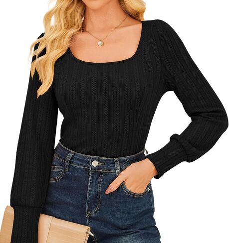 GRACE KARIN Womens Fall Long Sleeve Trendy Tops 2025 Square Neck Ribbed Casual Shirts Cozy Basic Sweater in Saudi Arabia