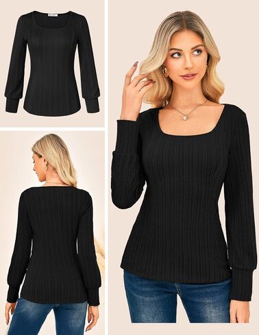 GRACE KARIN Womens Fall Long Sleeve Trendy Tops 2025 Square Neck Ribbed Casual Shirts Cozy Basic Sweater in Saudi Arabia