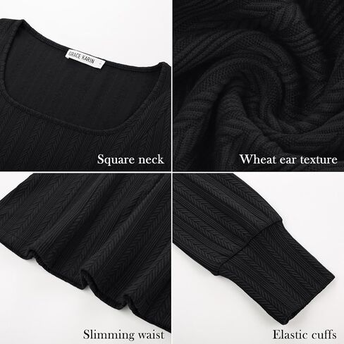 GRACE KARIN Womens Fall Long Sleeve Trendy Tops 2025 Square Neck Ribbed Casual Shirts Cozy Basic Sweater in Saudi Arabia