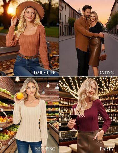 GRACE KARIN Womens Fall Long Sleeve Trendy Tops 2025 Square Neck Ribbed Casual Shirts Cozy Basic Sweater in Saudi Arabia