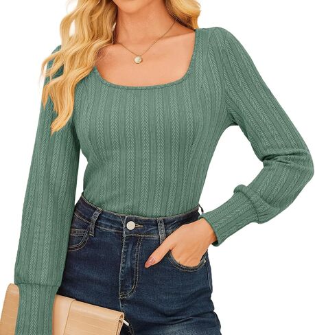 GRACE KARIN Womens Fall Long Sleeve Trendy Tops 2025 Square Neck Ribbed Casual Shirts Cozy Basic Sweater in Saudi Arabia