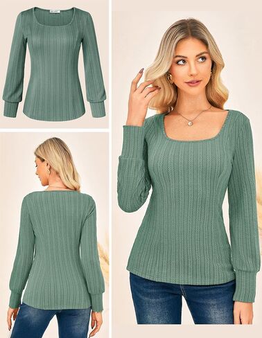 GRACE KARIN Womens Fall Long Sleeve Trendy Tops 2025 Square Neck Ribbed Casual Shirts Cozy Basic Sweater in Saudi Arabia
