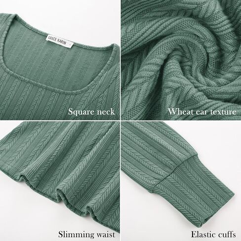 GRACE KARIN Womens Fall Long Sleeve Trendy Tops 2025 Square Neck Ribbed Casual Shirts Cozy Basic Sweater in Saudi Arabia