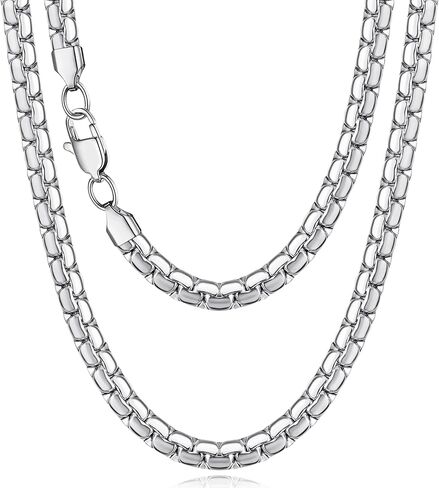 Jewlpire 4mm 5mm Silver Tone/Black/18K Gold Plated Flat Link Chain Necklace for Men, Stainless Steel Chains for Men, Hypoallergenic Men's Chain Necklace 16 18 20 22 24 26 Inch in Saudi Arabia