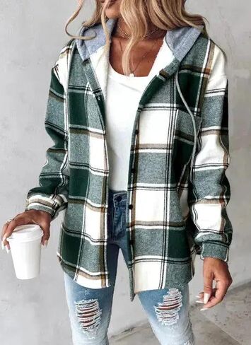 Striped Print Multicolor Drawstring Hoodies with Pockets Casual Open Front Button Down Sweatshirt Womens Fashion Tops in Saudi Arabia