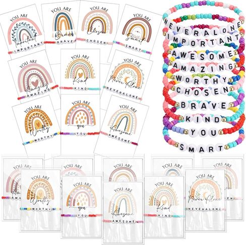 Landical 20 Sets Inspirational Gifts for Women Friendship Bracelets Motivational Bracelets Rainbow Beaded Inspirational Quotes Card Bulk for Students Employee Staff Team Prizes in Saudi Arabia