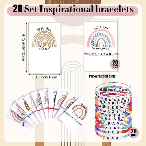 Landical 20 Sets Inspirational Gifts for Women Friendship Bracelets Motivational Bracelets Rainbow Beaded Inspirational Quotes Card Bulk for Students Employee Staff Team Prizes in Saudi Arabia