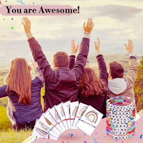 Landical 20 Sets Inspirational Gifts for Women Friendship Bracelets Motivational Bracelets Rainbow Beaded Inspirational Quotes Card Bulk for Students Employee Staff Team Prizes in Saudi Arabia