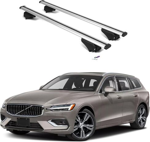 ERKUL Roof Rack Cross Bars for Volvo V60 2019-2024 | Aluminum Crossbars with Anti Theft Lock for Rooftop | Compatible with Flush Rails - Silver in Kuwait