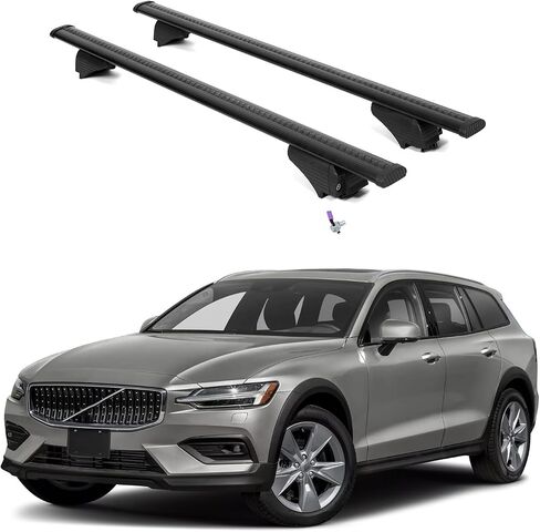 ERKUL Roof Rack Cross Bars for Volvo V60 2019-2024 | Aluminum Crossbars with Anti Theft Lock for Rooftop | Compatible with Flush Rails - Silver in Kuwait