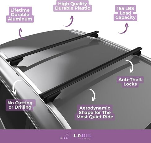ERKUL Roof Rack Cross Bars for Volvo V60 2019-2024 | Aluminum Crossbars with Anti Theft Lock for Rooftop | Compatible with Flush Rails - Silver in Kuwait