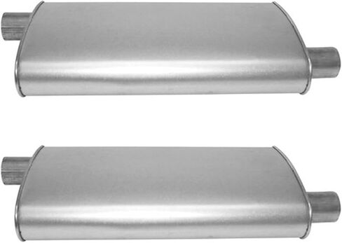 (2) 10 1/2" Oval Universal Muffler 26" OAL 2.25ID 2.25ID Offset Offset in Saudi Arabia