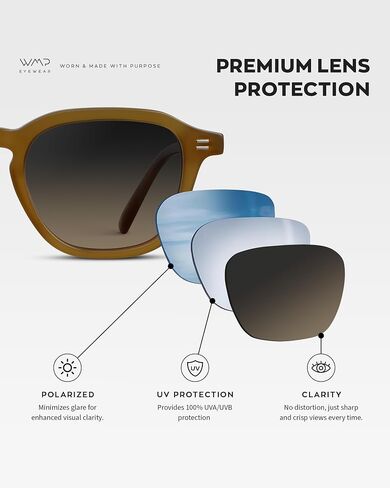 نظارات WMP - نظارات شمسية مستقطبة للرجال - نمط مربع هندسي كلاسيكي، إطار من الأسيتات، جسر بفتحة المفتاح in Saudi Arabia