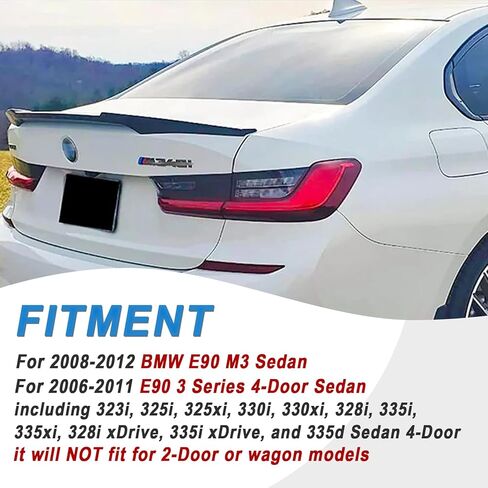 Rear Trunk Spoiler Wing Compatible for 2008-2012 BMW E90 M3 Sedan & 2006-2011 E90 3 Series 4 Door Sedan 323i 325i 325xi 330i 328i 335i 335xi 328i xDrive, Matte Black M4 Style ﻿PSM Style in Saudi Arabia