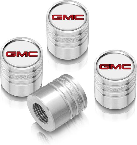 iPick Image for GMC Red Logo in White on Shining Silver Aluminum Cylinder-Style Tire Valve Stem Caps in Saudi Arabia