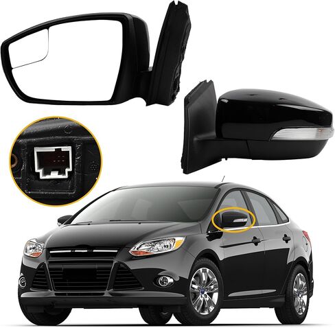 Dasbecan 5Pins Driver Side Mirror Compatible with 2012-2014 Ford Focus Left Rearview Mirror w/Blind Spot, Manual Folding, Power Glass and Turn Signal Glossy Black Paint in Kuwait