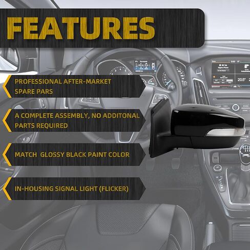 Dasbecan 5Pins Driver Side Mirror Compatible with 2012-2014 Ford Focus Left Rearview Mirror w/Blind Spot, Manual Folding, Power Glass and Turn Signal Glossy Black Paint in Kuwait