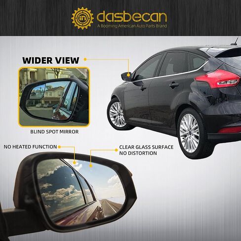 Dasbecan 5Pins Driver Side Mirror Compatible with 2012-2014 Ford Focus Left Rearview Mirror w/Blind Spot, Manual Folding, Power Glass and Turn Signal Glossy Black Paint in Kuwait